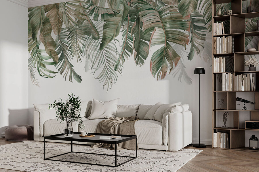 Wall murals Row of green and brown leaves