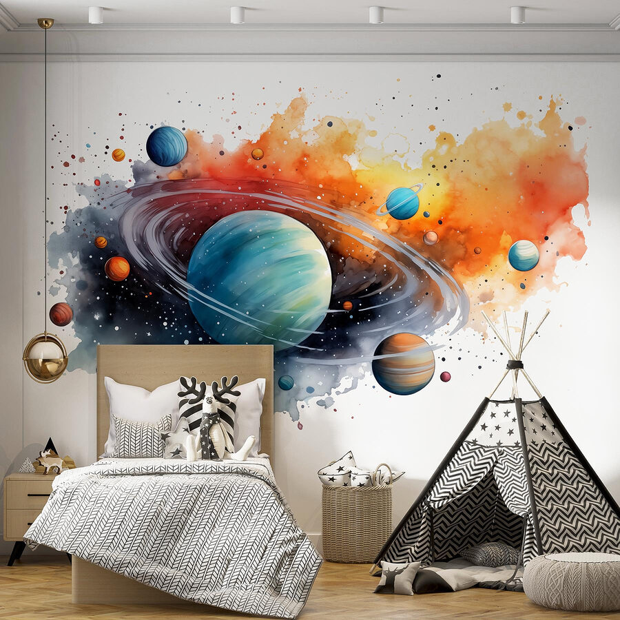 Watercolor of planets and stars