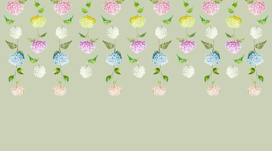 Row of flowers with green leaves