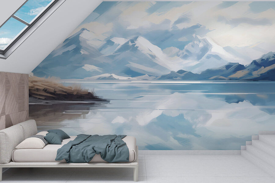 Lake with mountains in the background
