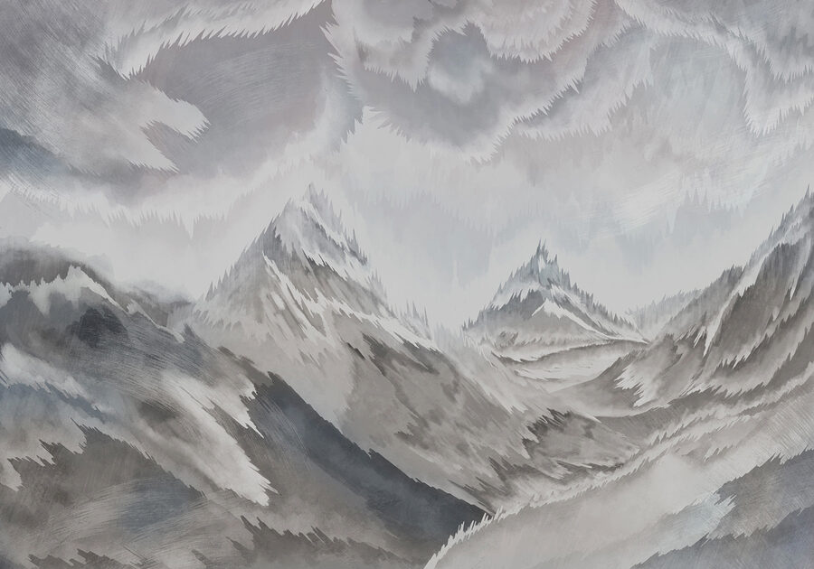 Painting of mountains and clouds
