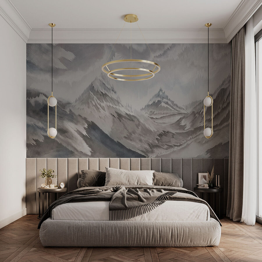 Painting of mountains and clouds