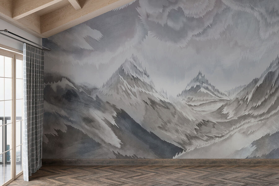 Painting of mountains and clouds