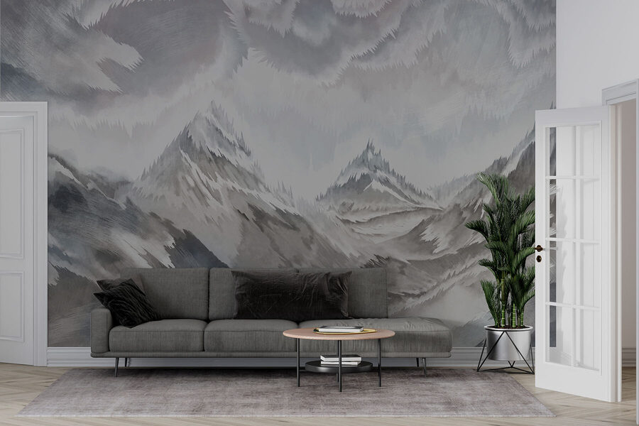 Painting of mountains and clouds