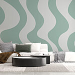Wall mural Green and white wavy lines