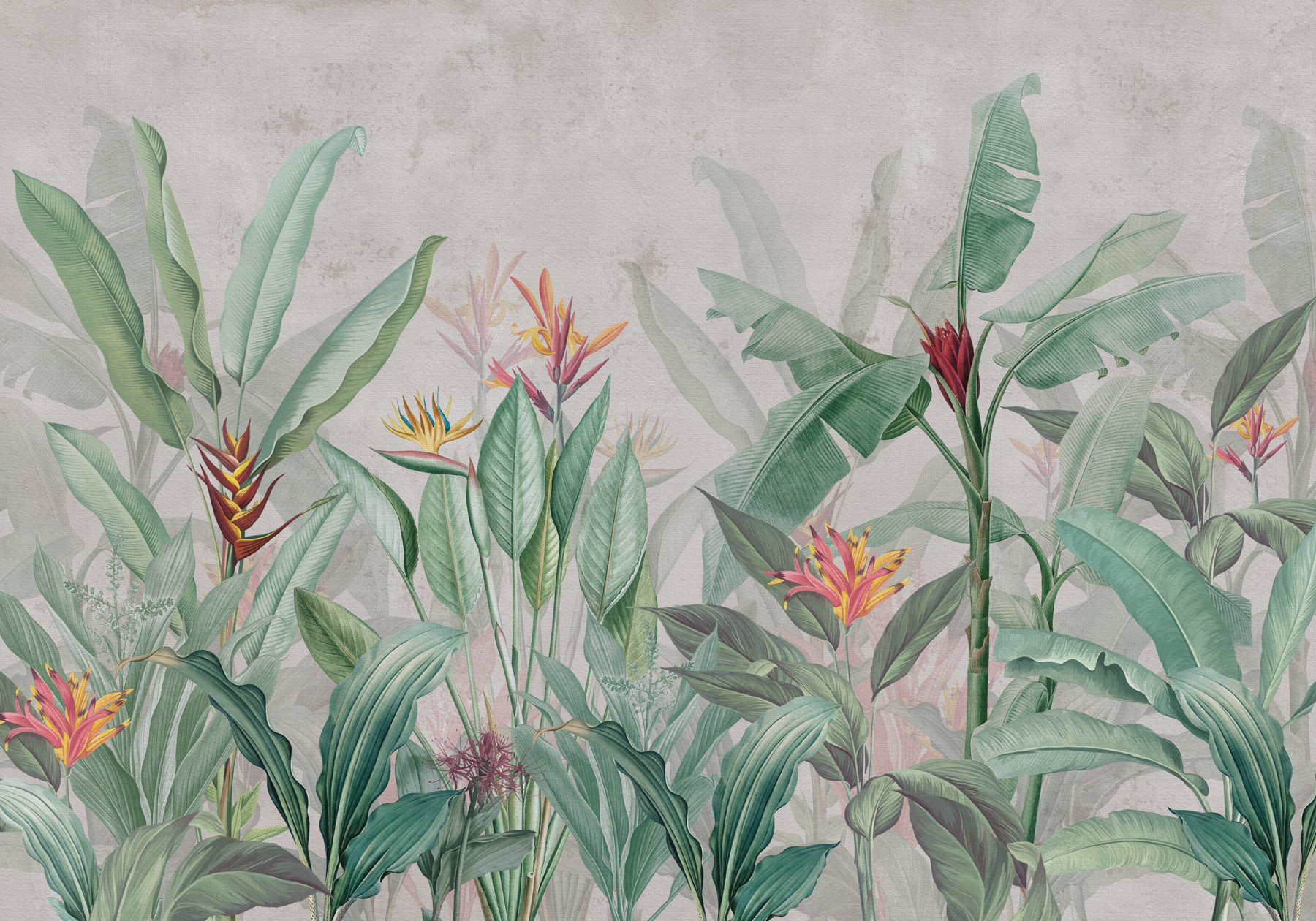 Wallpaper with a pattern of flowers and leaves