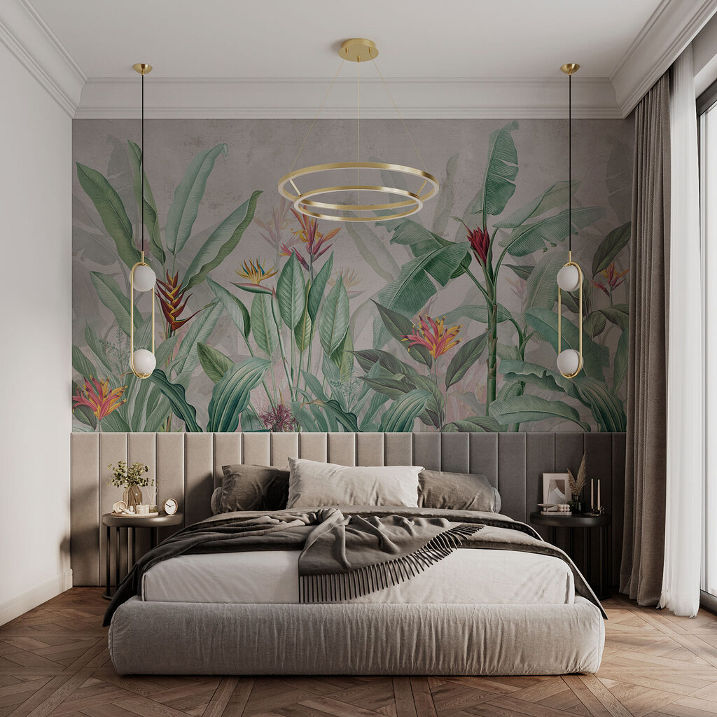Wallpaper with a pattern of flowers and leaves Wallpaper with a pattern of flowers and leaves