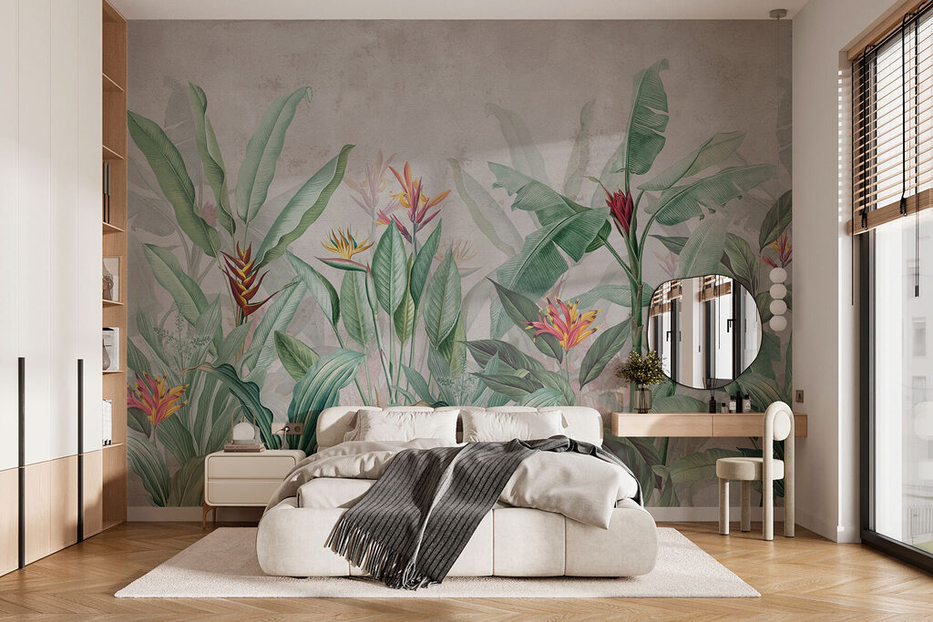 Wallpaper with a pattern of flowers and leaves Wallpaper with a pattern of flowers and leaves