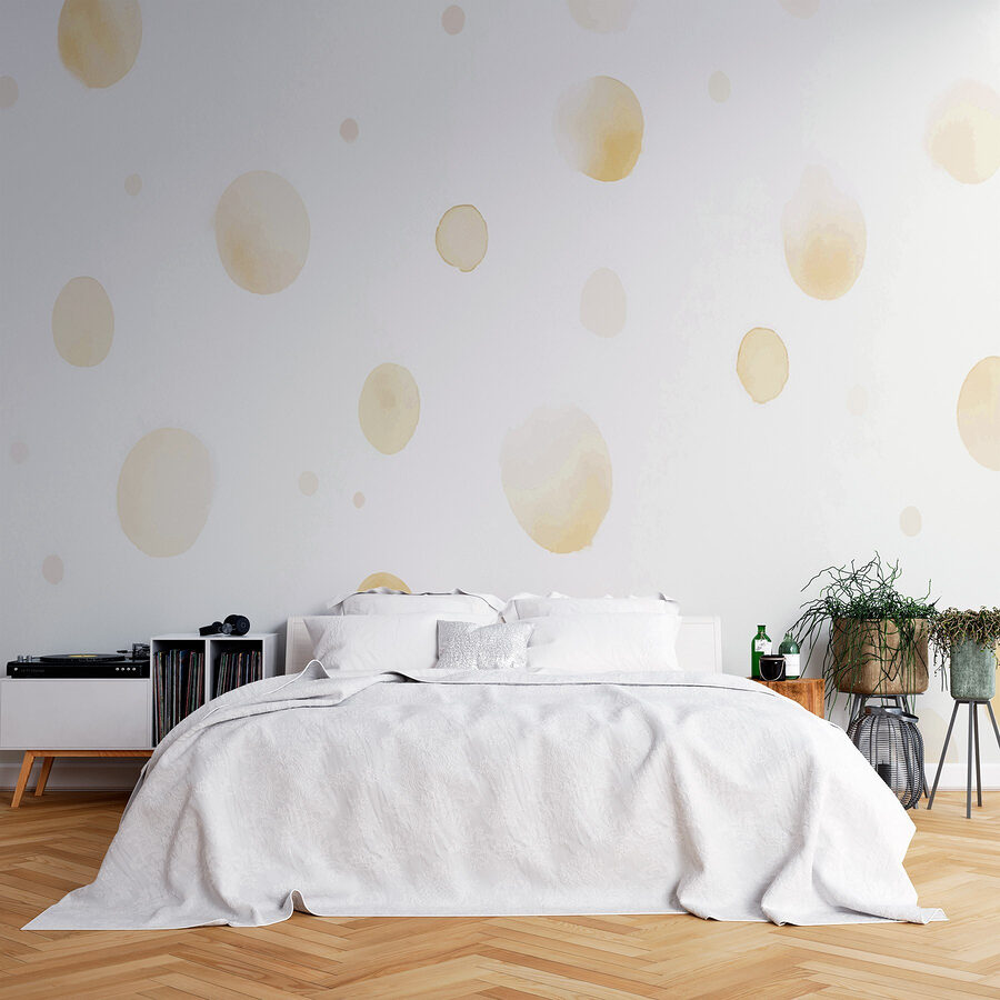 White and yellow polka dot wallpaper