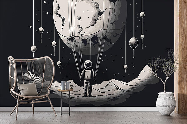 Astronaut in space with a balloon in the sky Astronaut in space with a balloon in the sky