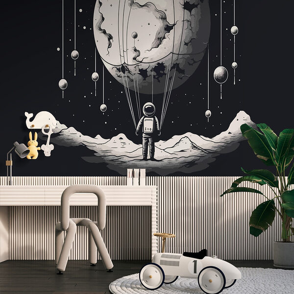 Astronaut in space with a balloon in the sky Astronaut in space with a balloon in the sky