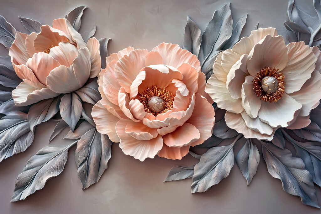 Group of flowers with leaves Group of flowers with leaves