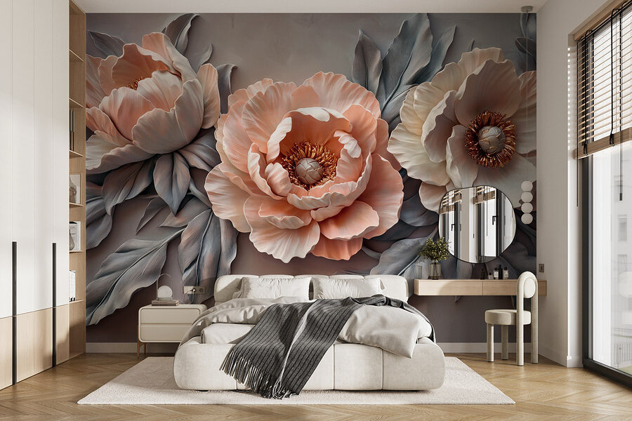 Wall murals Group of flowers with leaves