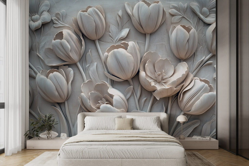 White flower carving on a wall White flower carving on a wall
