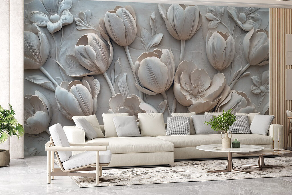White flower carving on a wall White flower carving on a wall
