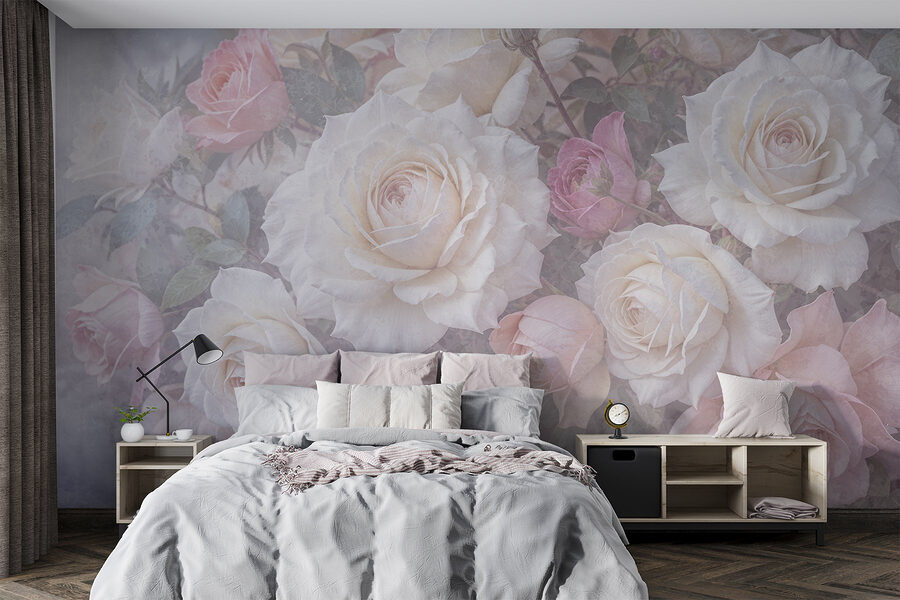Wall murals Group of white and pink roses
