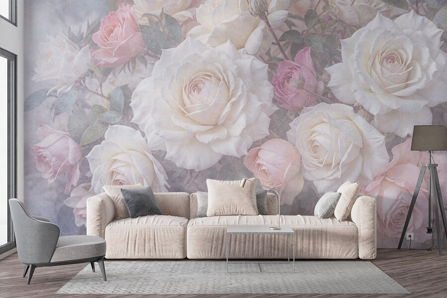 Wall murals Group of white and pink roses - Image 2