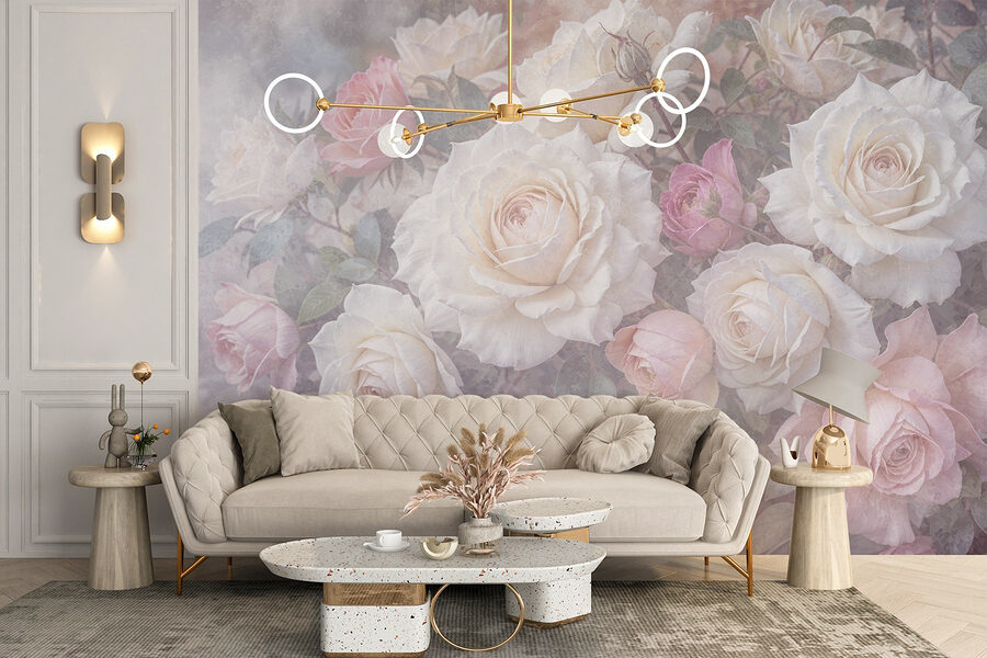 Wall murals Group of white and pink roses - Image 6