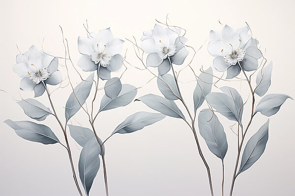 Group of white flowers with leaves Group of white flowers with leaves