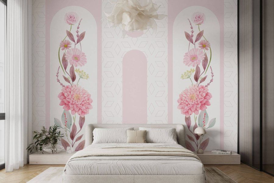 Pink flowers and leaves on a white background Pink flowers and leaves on a white background
