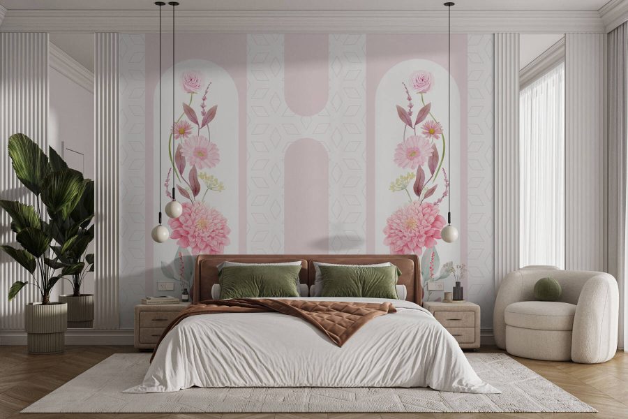 Pink flowers and leaves on a white background Pink flowers and leaves on a white background