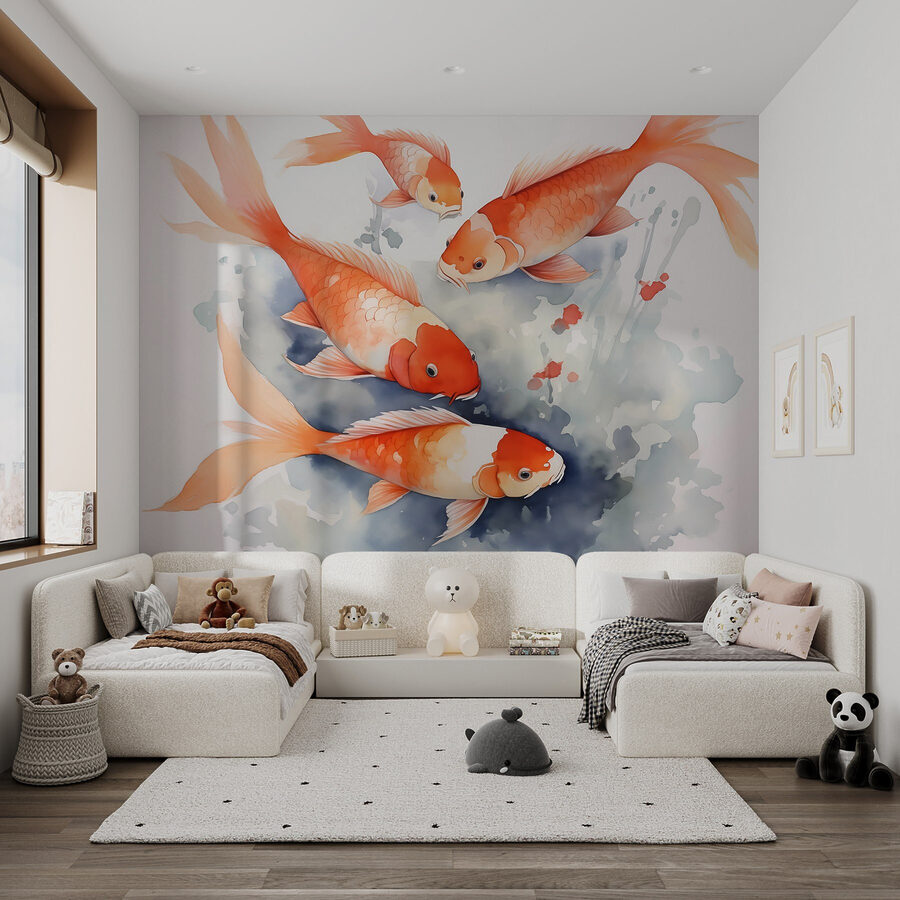Group of orange and white fish swimming in water Group of orange and white fish swimming in water