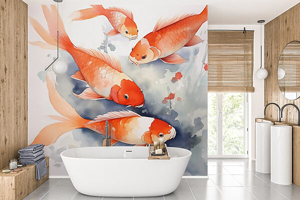Group of orange and white fish swimming in water Group of orange and white fish swimming in water