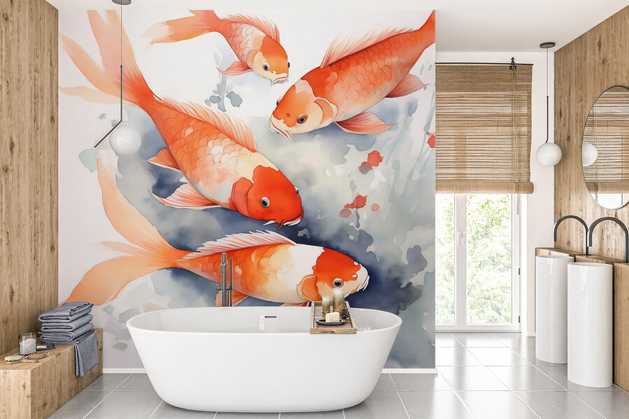 Group of orange and white fish swimming in water Group of orange and white fish swimming in water