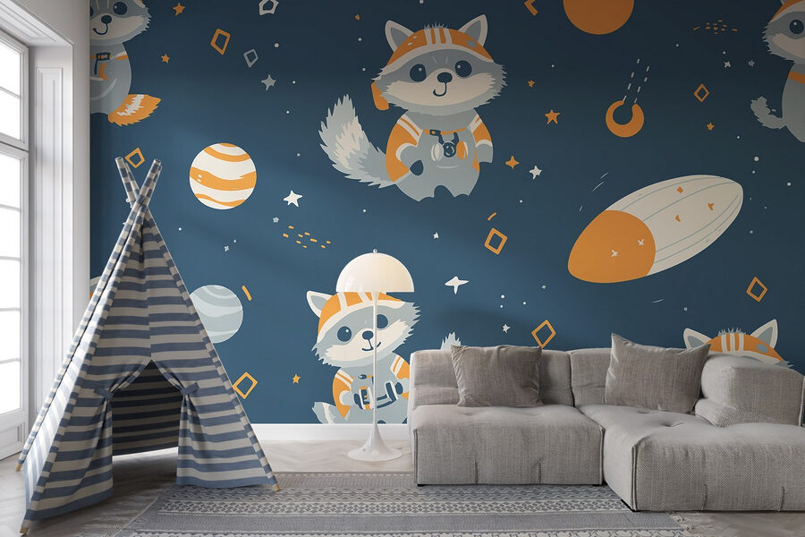 Pattern of raccoons and planets
