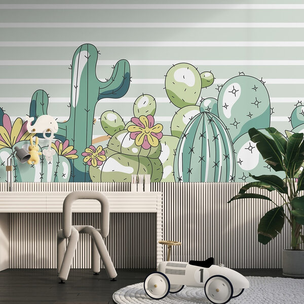 Wall murals Wall murals Group of cactuses with flowers (SKU: w01996)
