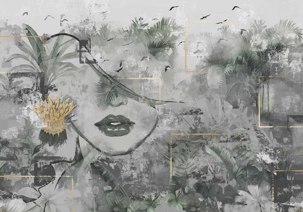 Painting of a woman’s face and plants Painting of a woman’s face and plants