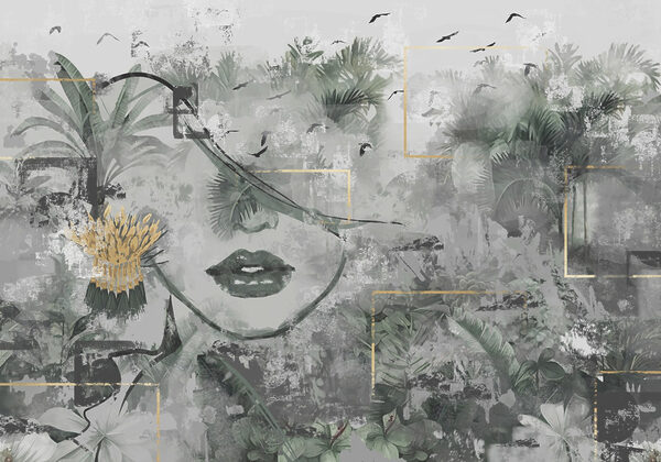 Painting of a woman’s face and plants Painting of a woman’s face and plants