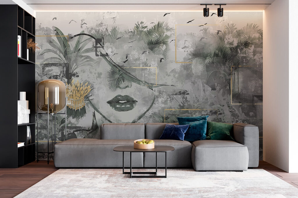 Painting of a woman's face and plants