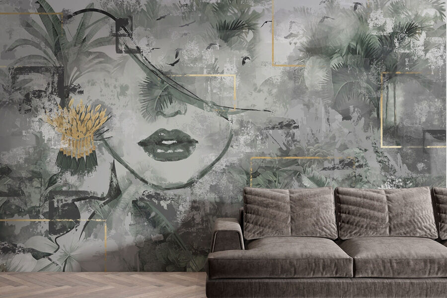 Painting of a woman’s face and plants