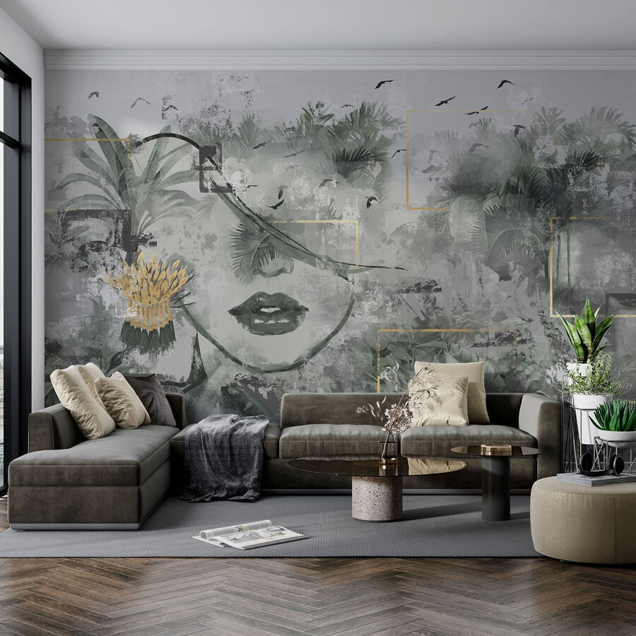 Painting of a woman’s face and plants