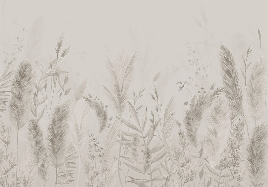 Whimsical botanical illustration in neutrals