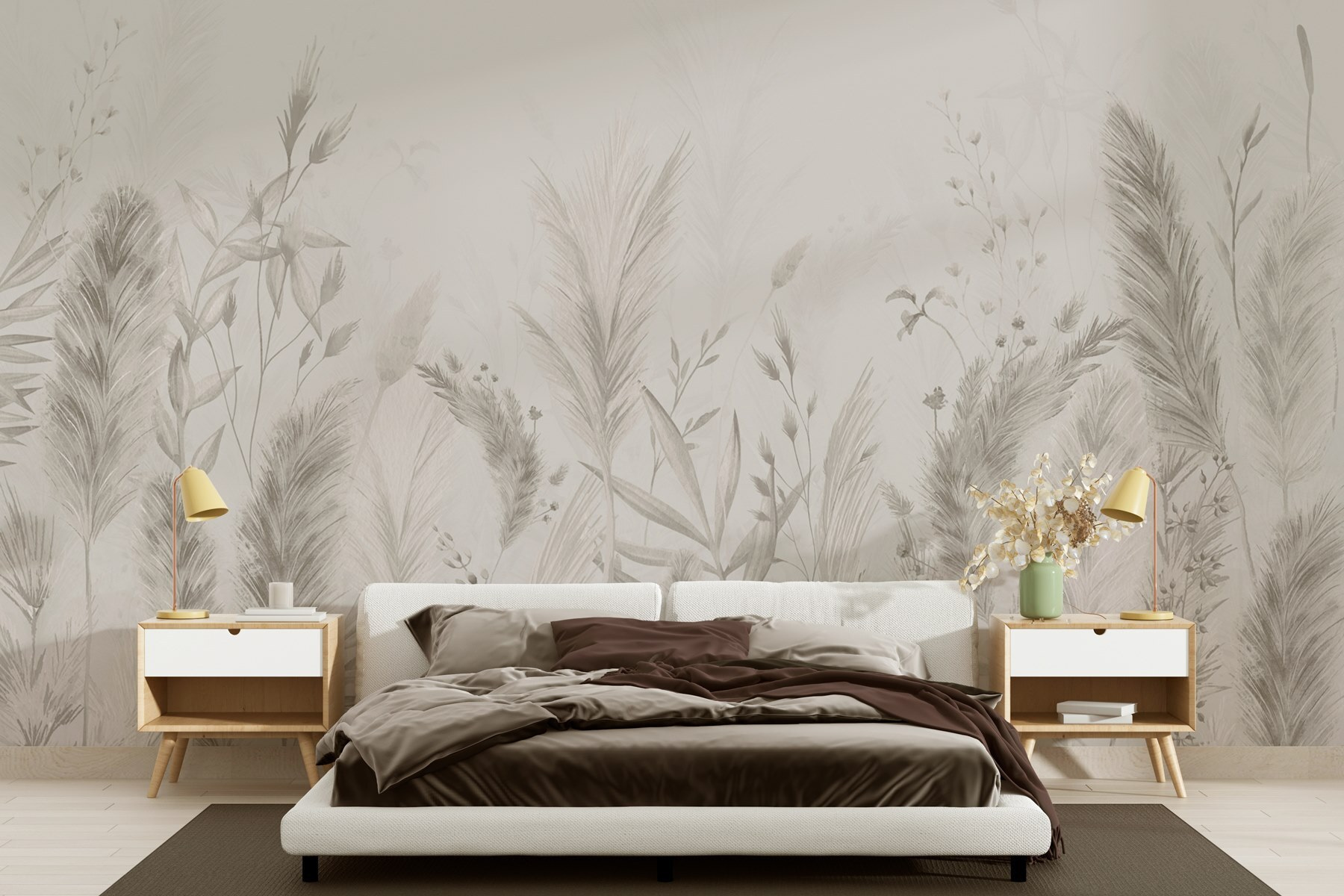 Whimsical botanical illustration in neutrals