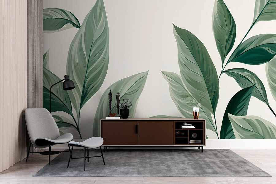 Wall murals Nature’s elegance in soft greens.