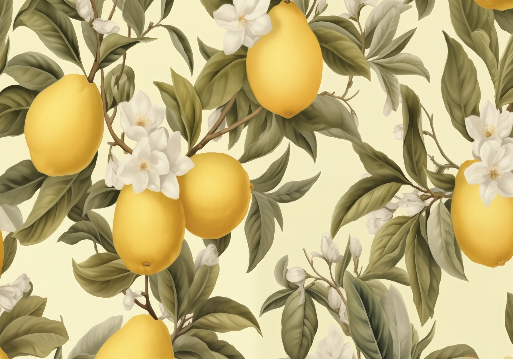 Wallpaper with lemons and flowers