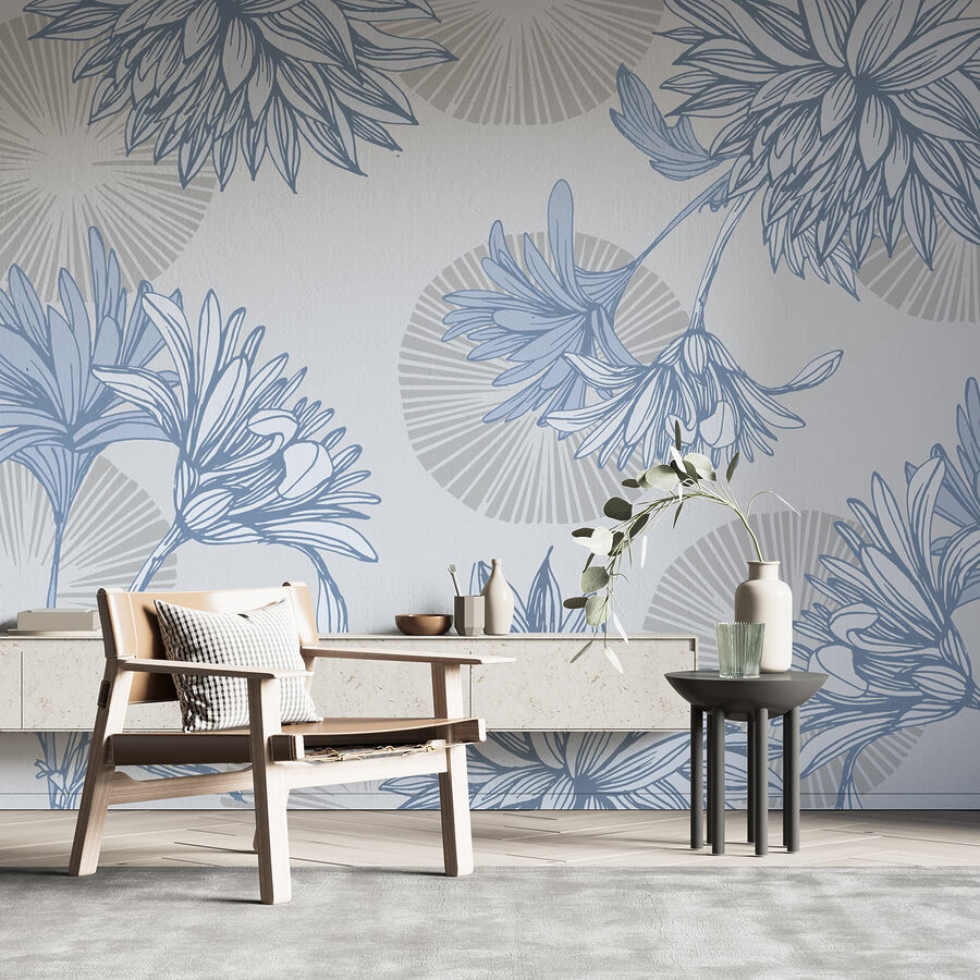 Wall murals Blue and white floral pattern