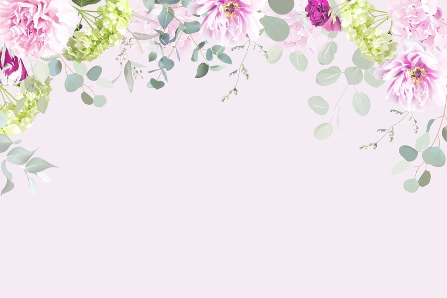 Group of flowers and leaves