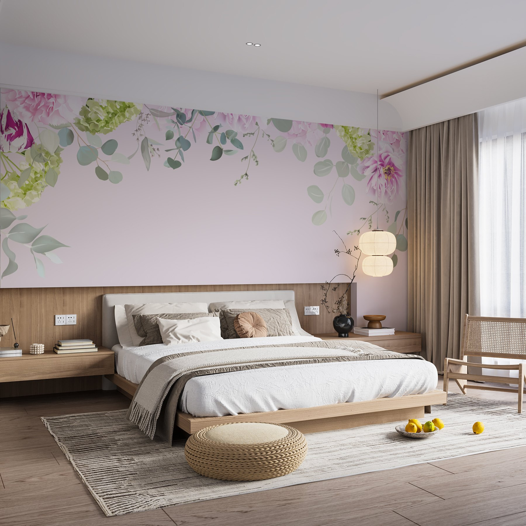 Group of flowers and leaves