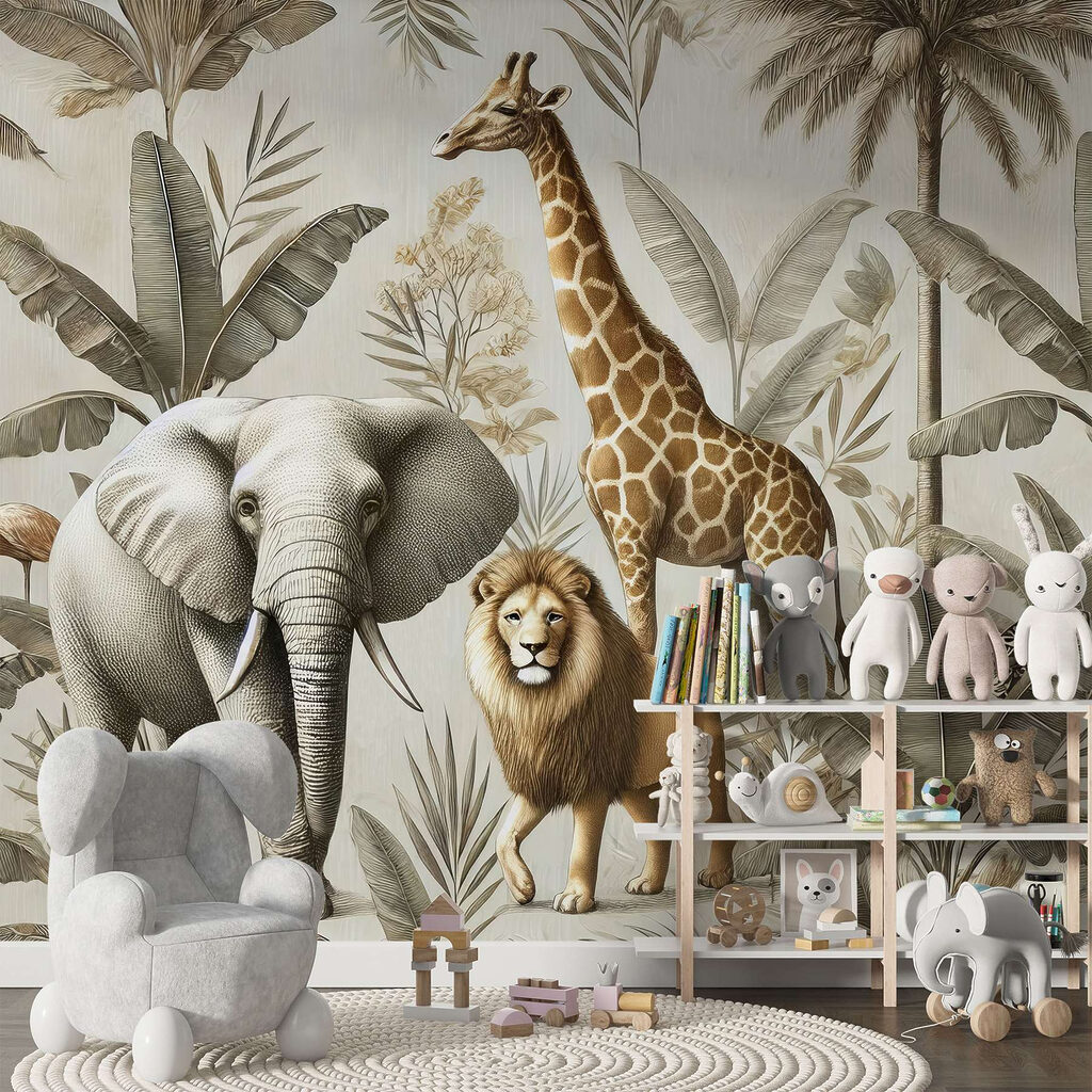 Wallpaper with animals and plants