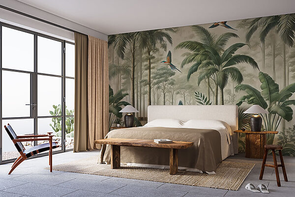 Mural of birds flying over a forest Wall murals Mural of birds flying over a forest