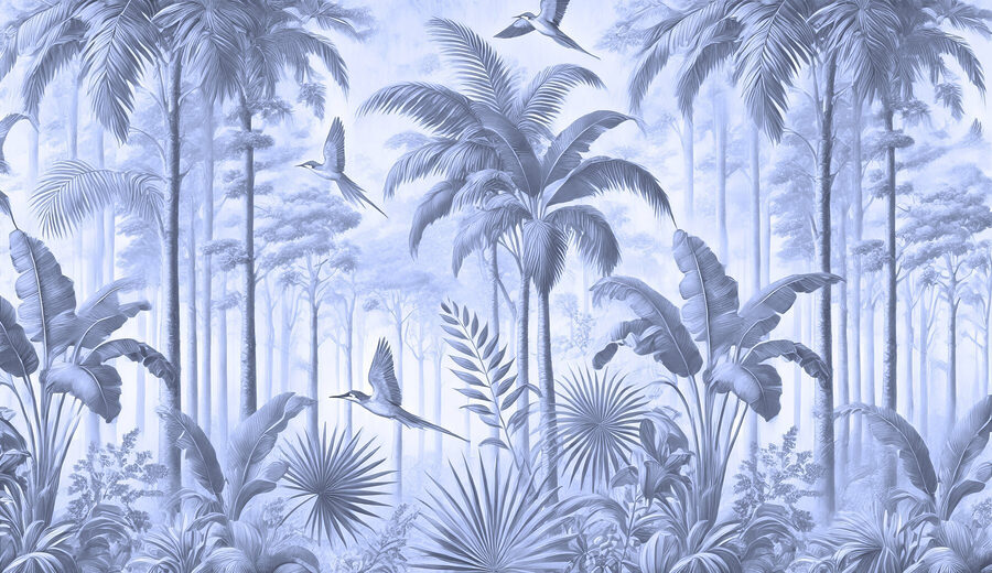 Wallpaper with birds flying in the forest