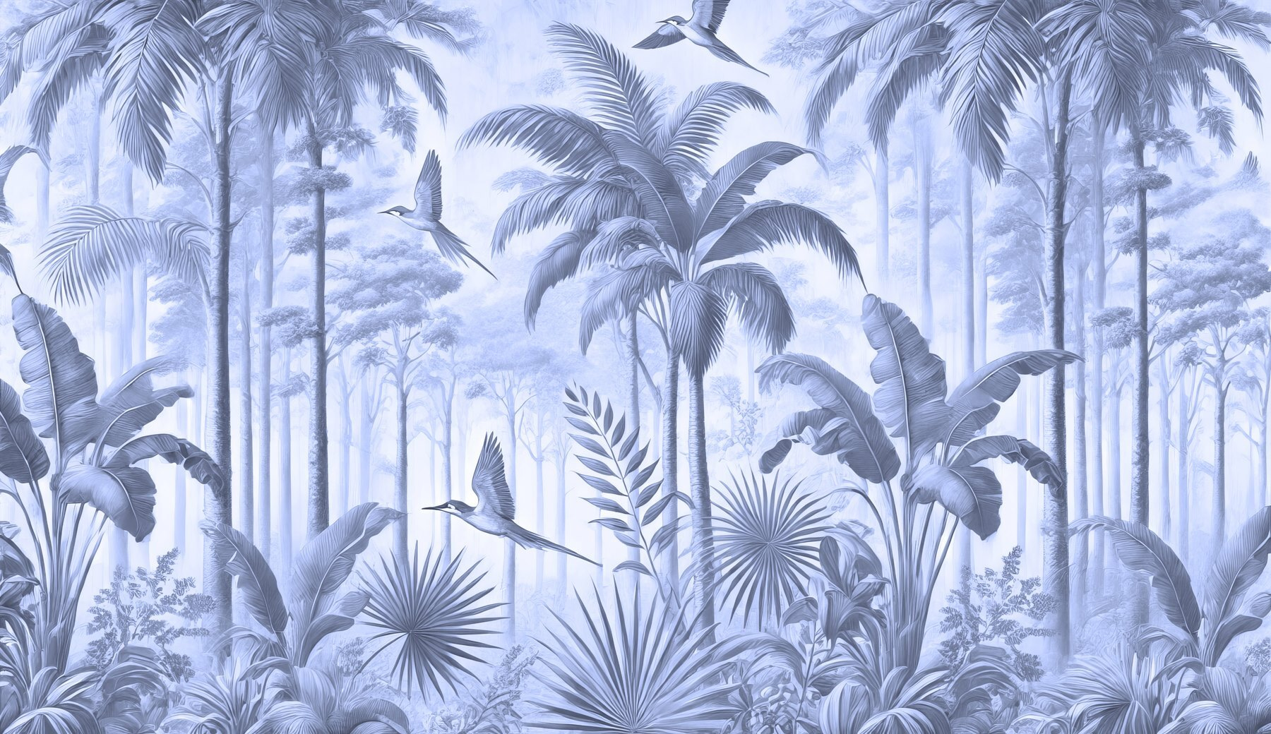 Wallpaper with birds flying in the forest
