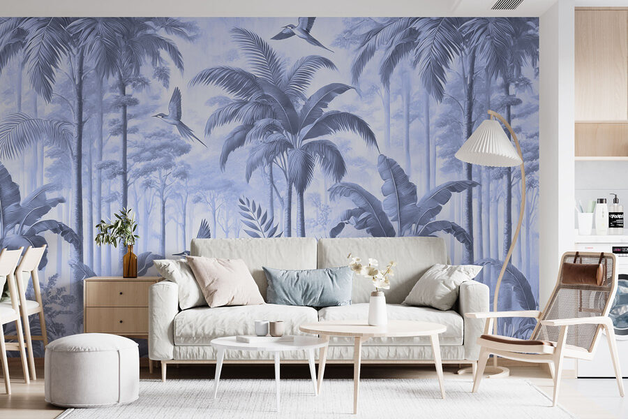 Wallpaper with birds flying in the forest