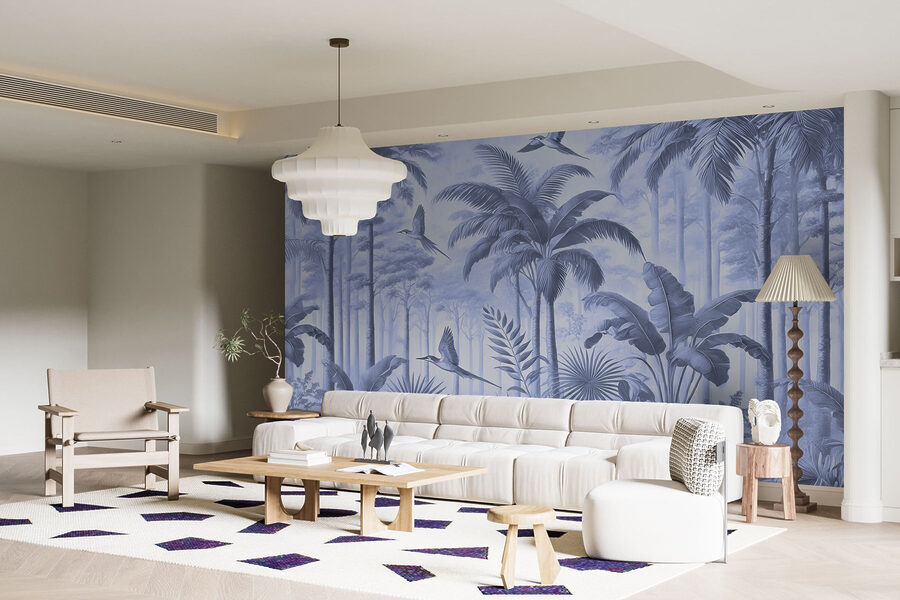 Wallpaper with birds flying in the forest
