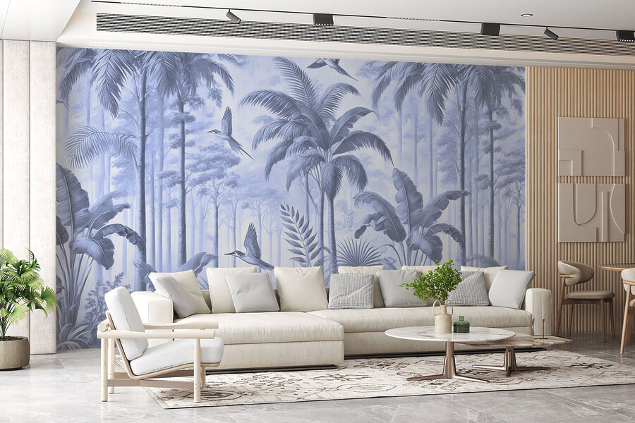 Wallpaper with birds flying in the forest