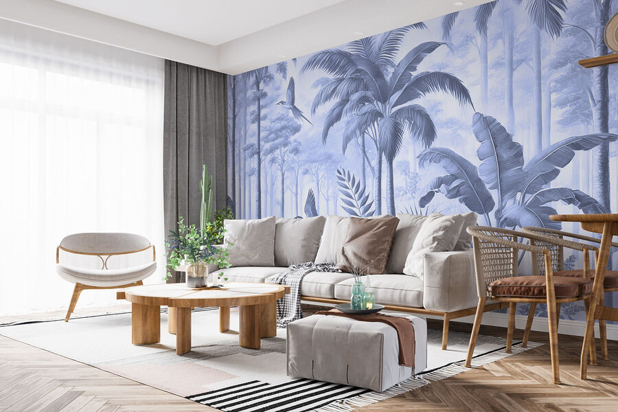 Wallpaper with birds flying in the forest